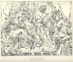 コールリッジの『古代の海女の歌』の挿絵（彫刻）。 作： Joseph Noel (after) Paton