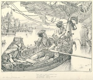 コールリッジの『古代の海女の歌』の挿絵（彫刻）。 作： Joseph Noel (after) Paton