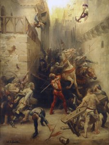 1209年のバッグのベジエ：ベジエの住民はフランス軍の兵士の街への進入を阻止しようとします 作： Joseph Noel Sylvestre