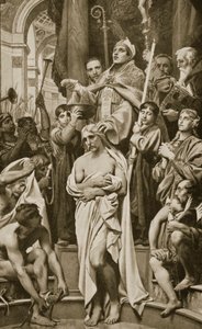 クロービスの洗礼、Rheims、496 AD、「ハッチンソンの国家の歴史」からのイラスト、1915 作： Joseph Paul Blanc