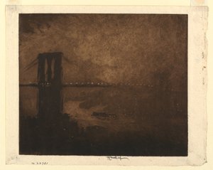 夜のブルックリン橋 作： Joseph Pennell