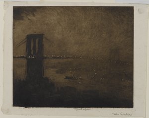 夜のブルックリン橋、1922年 作： Joseph Pennell