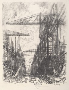 駆逐艦の建造、No.I、1917年 作： Joseph Pennell