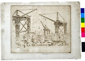 ビルディング・ケンジントン・グレート・クレーンズ 1905年頃（紙にエッチング） 作： Joseph Pennell