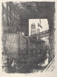 戦艦の建造、1917年 作： Joseph Pennell