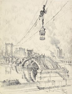 橋の建設、ミネアポリス、1915 作： Joseph Pennell