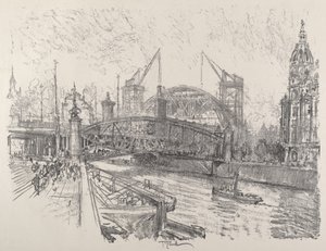 フライドリッヒ・ストラッセ駅の建設（1921年）。 作： Joseph Pennell