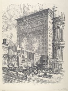 市庁舎広場とワナメーカー ビル 作： Joseph Pennell