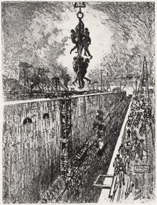 一日の終わり。ガトゥンロック、プレートVII（ジョセフ・ペネル著「The Panama Canal」より 作： Joseph Pennell