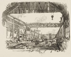 英国の戦争作品: 砲弾用の鉄筋 作： Joseph Pennell