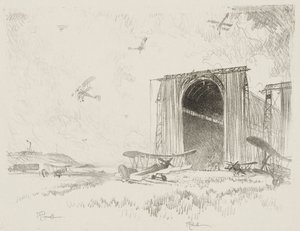 イギリスの戦争作品: The Balloon-Shed 作： Joseph Pennell