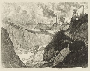 英国の戦争作品: 鉄鉱山 作： Joseph Pennell