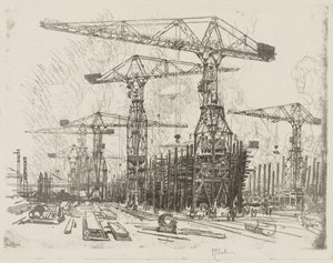 英国の戦争作品: 旧造船所 作： Joseph Pennell