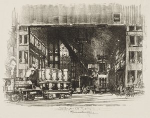 イギリスの戦争作品: 壷、大きな貝殻の鋳造 作： Joseph Pennell