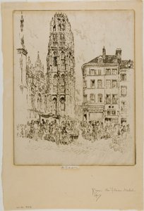 フラワー マーケットとバター タワー、ルーアン 作： Joseph Pennell
