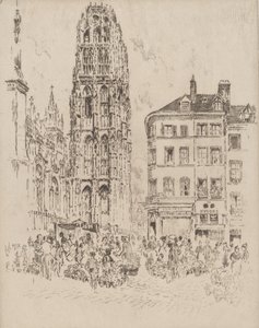 花市場とバターの塔、ルーアン、1907年 作： Joseph Pennell