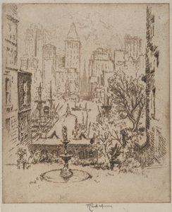 クラークストリートからウォールストリートまで、1924年 作： Joseph Pennell