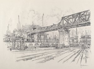 トラック・トライアングル、1921年 作： Joseph Pennell