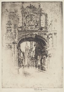 大時計、ルーアン 作： Joseph Pennell