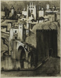斜面に段々畑のように並ぶ宮殿の小道、トレド 作： Joseph Pennell
