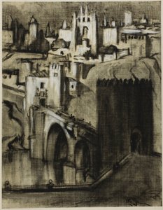 斜面に段々畑のように並ぶ宮殿の小道、トレド 作： Joseph Pennell