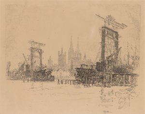 ロンドン橋の建設 作： Joseph Pennell