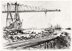 マウントホープ、ジョセフペネル作のパナマ運河のプレートII、1912年（木炭） 作： Joseph Pennell