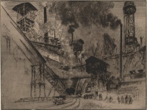 鉱山の口、オーバーハウゼン近くのルールルト 作： Joseph Pennell