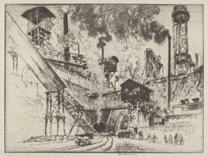 鉱山の口、ルールルト、オーバーハウゼン近く 作： Joseph Pennell