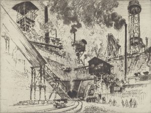 鉱山の口、オーバーハウゼン近郊のルールート、1910年 作： Joseph Pennell