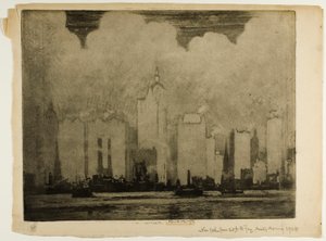 N.Y.23丁目のフェリーから-ある朝の霧の中で 作： Joseph Pennell