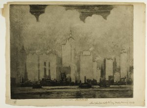 N.Y.23丁目のフェリーから-ある朝の霧の中で 作： Joseph Pennell