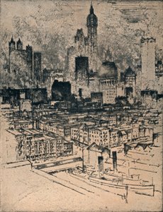 ブルックリン橋からニューヨーク、c1908 作： Joseph Pennell