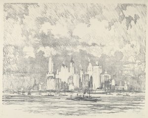 エリス島からのニューヨーク 作： Joseph Pennell