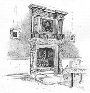 オールドチャーターハウス：マスターズロッジのマントルピース、1886 作： Joseph Pennell