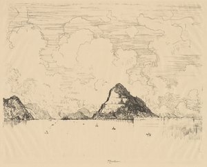 パナマ：1912年、太平洋から運河への入り口。 作： Joseph Pennell