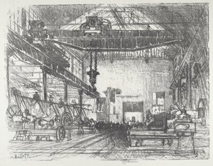 1916 年のビッグ シェルの滑走。 作： Joseph Pennell