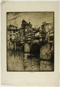 ヴェッキオ橋、フィレンツェ 作： Joseph Pennell