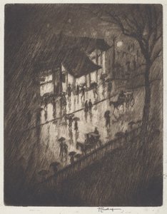 雨の夜、チャリングクロスショップス 作： Joseph Pennell