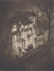 雨の夜、チャリング・クロス・ショップス、1903年 作： Joseph Pennell