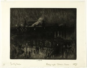 雨の夜、チャリング クロス駅 作： Joseph Pennell