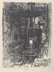 インゴットから銃を成形、1917 年。 作： Joseph Pennell