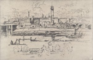橋の間のショット タワー、1910 年。 作： Joseph Pennell