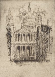 セント ポールズ、フリート ストリート、ロンドン、1905 年。 作： Joseph Pennell