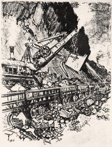Steam Shovel Work：Culebra Cut、plate XIV from the Panama Canal、Joseph Pennell、1912（木炭紙） 作： Joseph Pennell