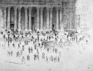 セント・ポール大聖堂の西側正面の階段（シティ・オブ・ロンドン、1900年 作： Joseph Pennell