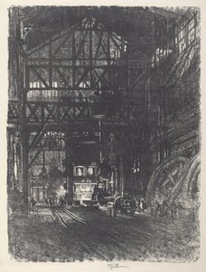アーマー プレート プレス、1917 年。 作： Joseph Pennell