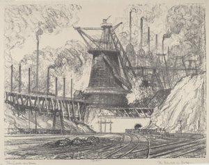 1914年、インディアナ州ゲイリーの「ビッグ・ミル」。 作： Joseph Pennell