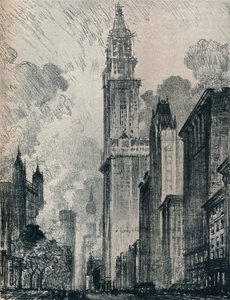 ブロードウェイとウールワースビルディング、ニューヨーク、1912 作： Joseph Pennell