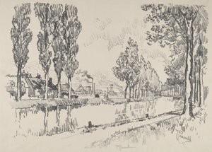 フランス、ブランジーの運河、1911 年。 作： Joseph Pennell